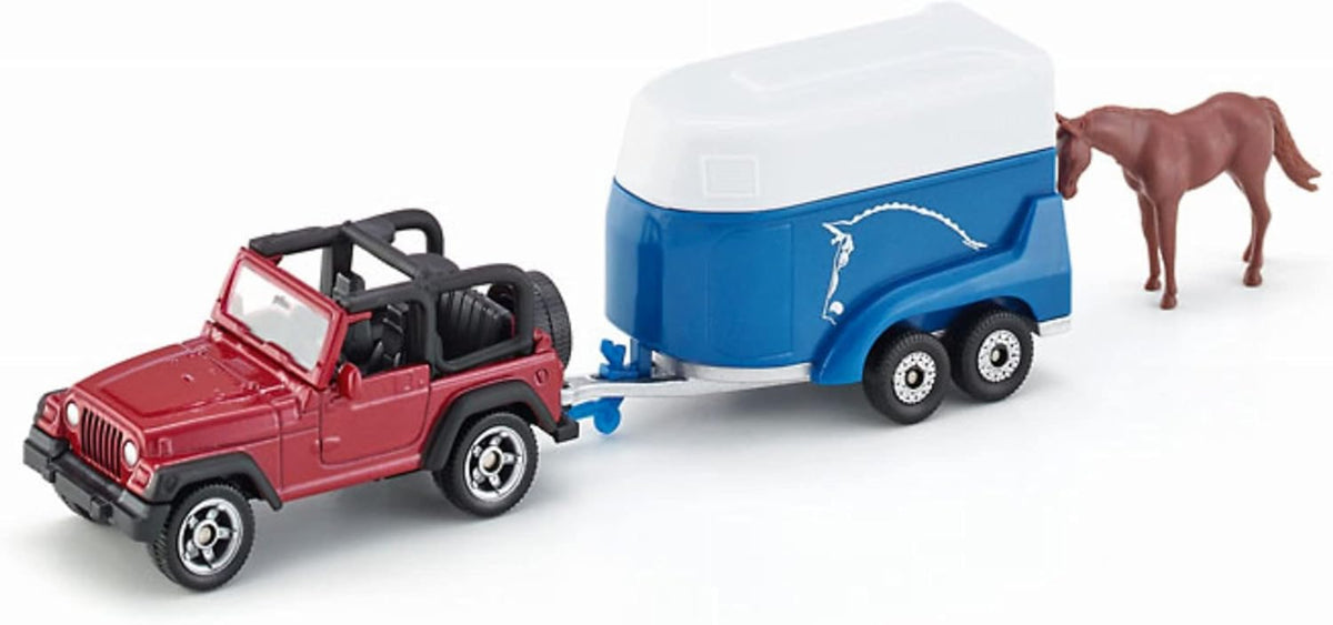 SIKU Jeep Wrangler mit Pferdeanhänger - Abenteuer für kleine Pferdefans