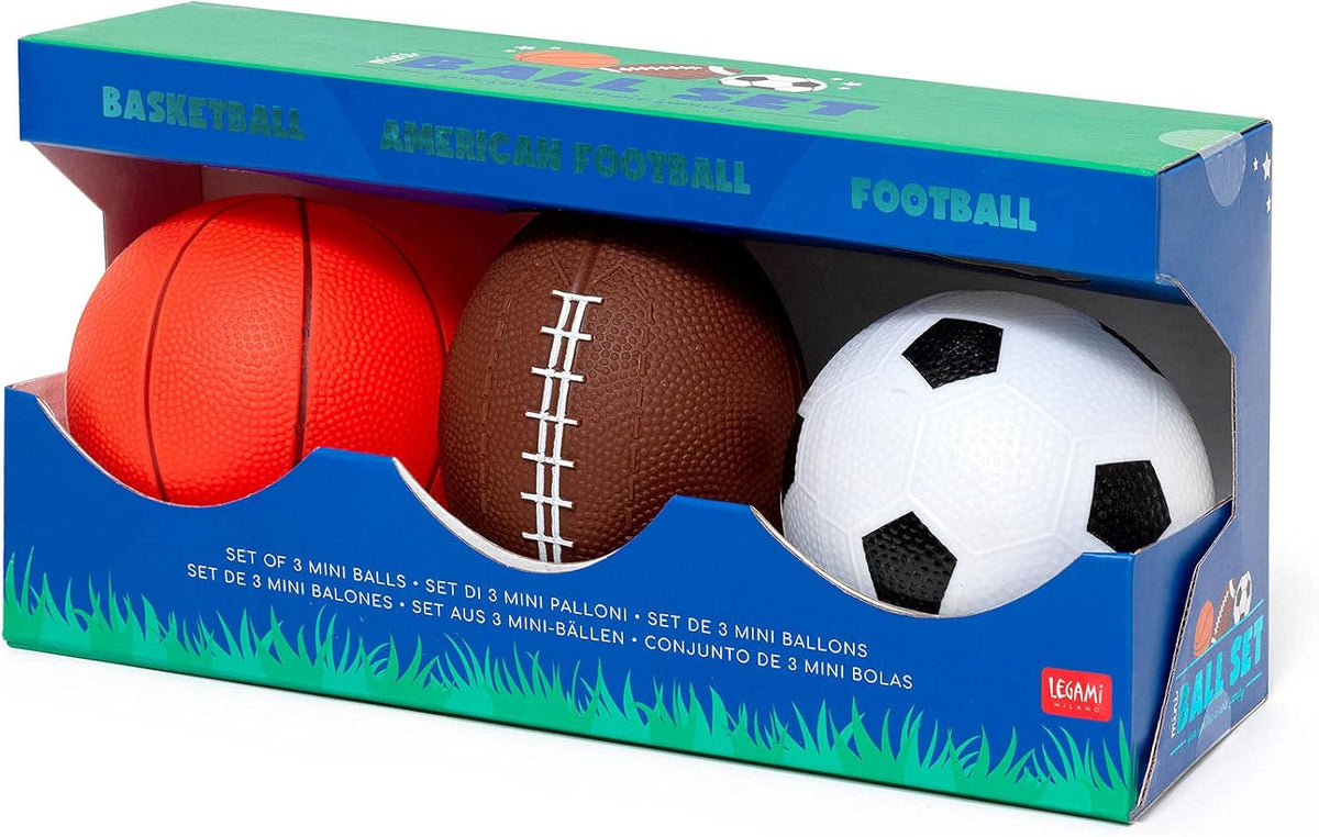 LEGAMI Mini Ball Set – 3 Mini-Bälle Fußball, Basketball, Football