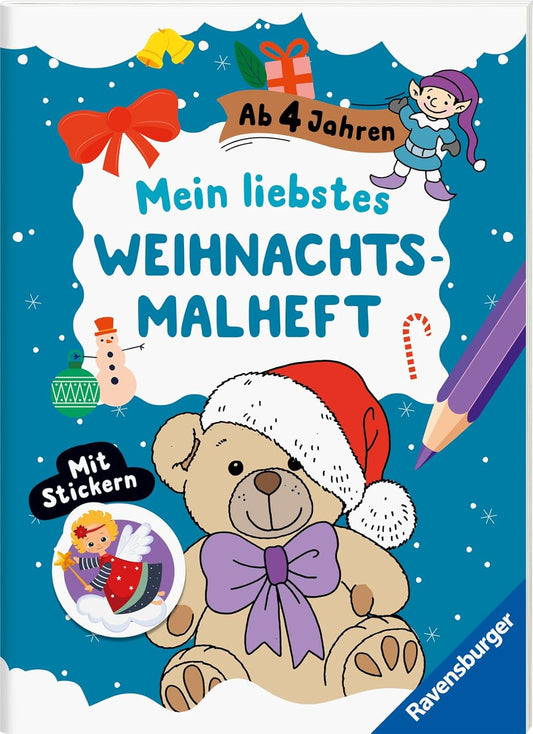 Weihnachtsmalheft ab 4 Jahren - 24 Motive + Sticker