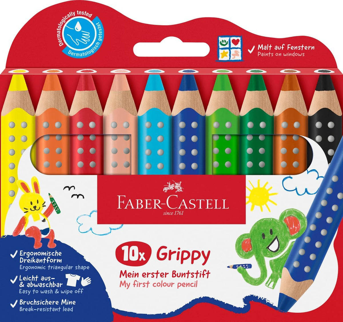 Faber-Castell Grippy Jumbo Buntstifte, 10er Set, ab 3 Jahren