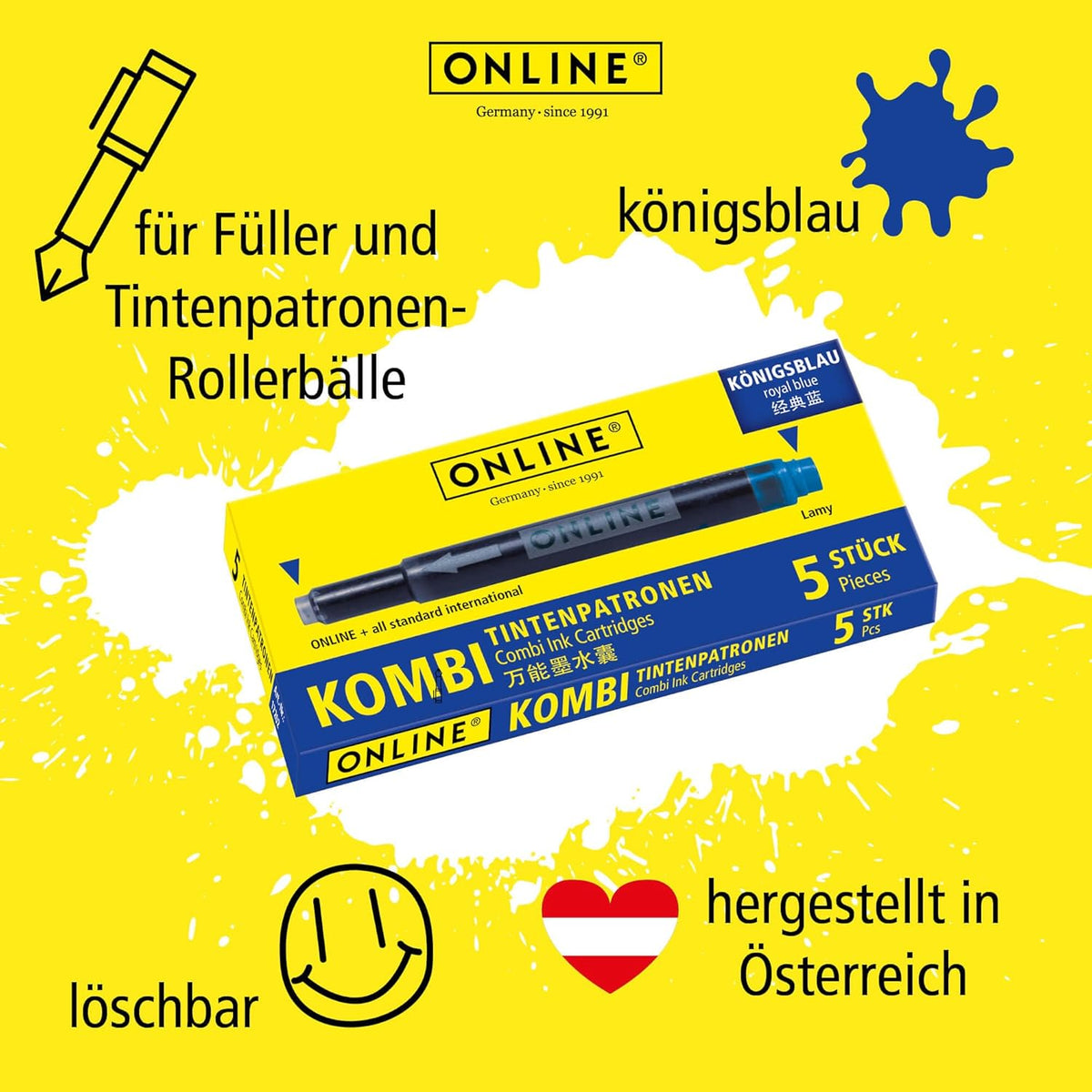 ONLINE Tintenpatronen Königsblau Universal 5 Stück