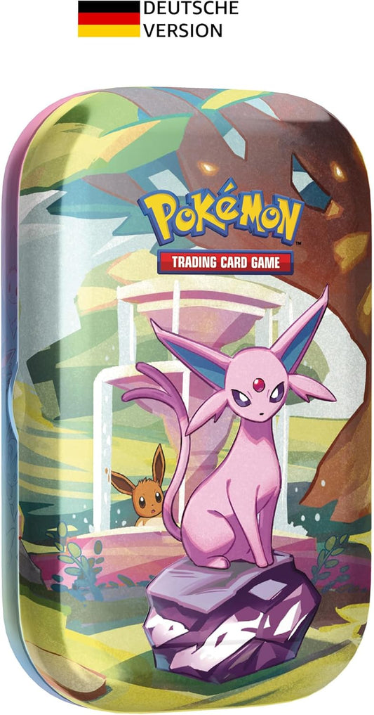 Pokémon TCG Mini-Tin-Box Karmesin & Purpur: Psiana - Prismatische Entwicklungen mit 2 Boosterpacks & Sammlermünze