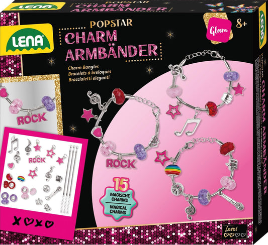 Charm Armbänder 'Popstar' - 3er Set mit bunten Perlen & Anhängern