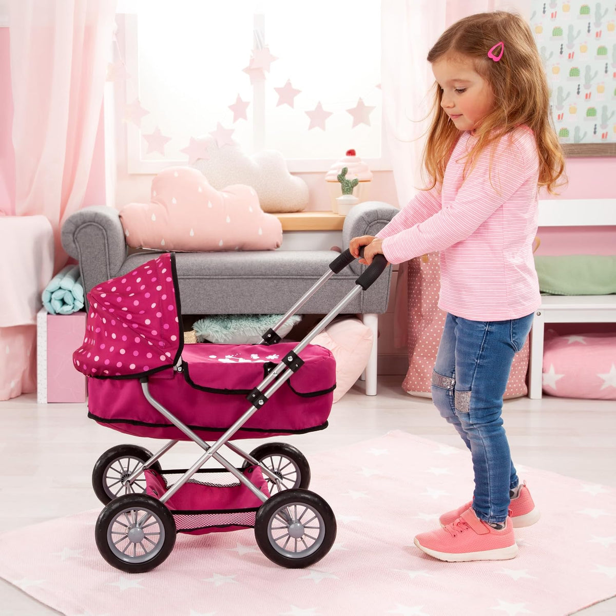 Idena Puppenwagen Smarty mit Tasche und Korb, klappbar