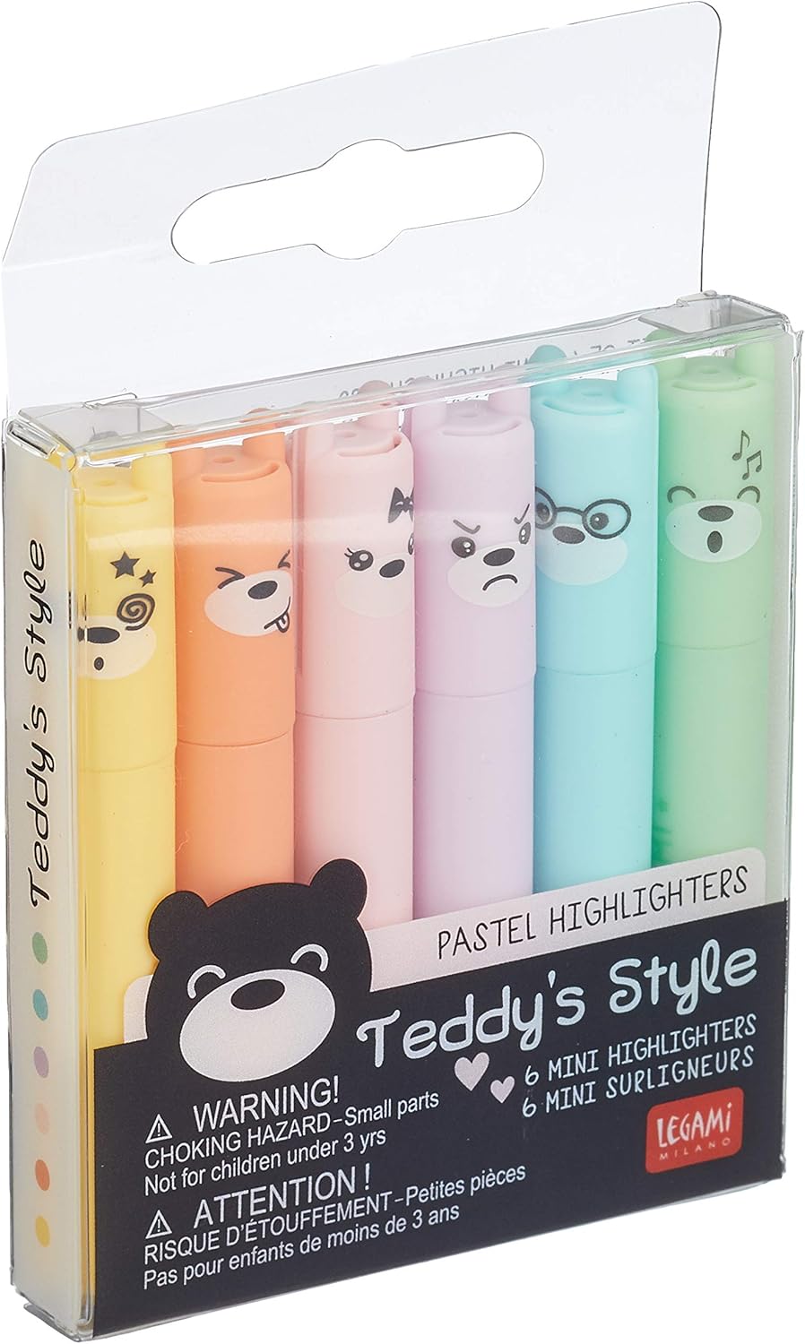Legami Teddy’s Style Mini-Textmarker 6er-Set – Pastell