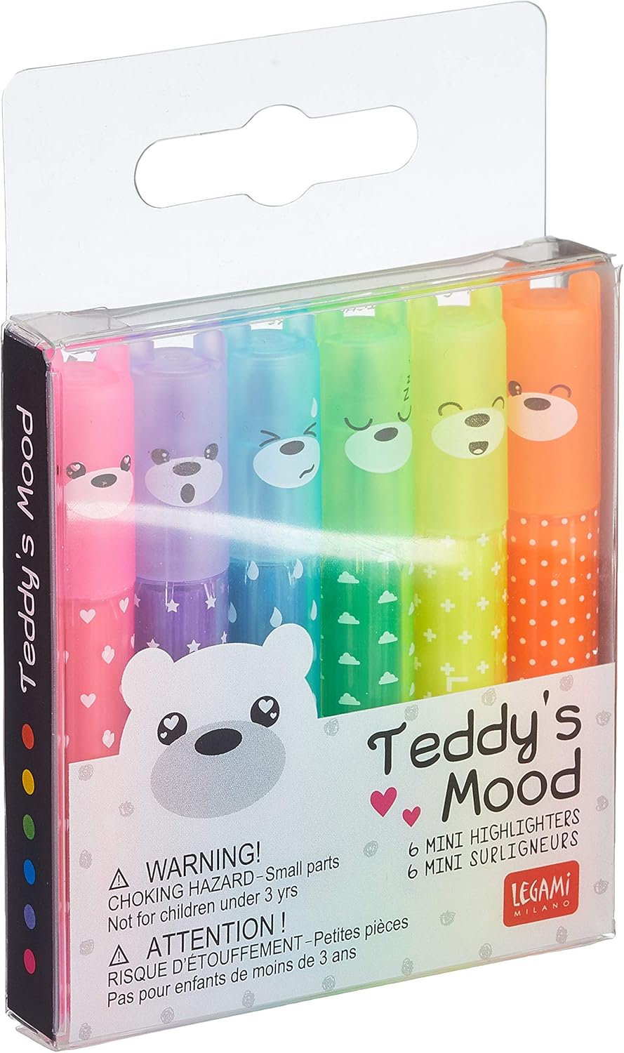 Legami Teddy’s Mood Mini-Textmarker-Set – 6 Farben, Bär