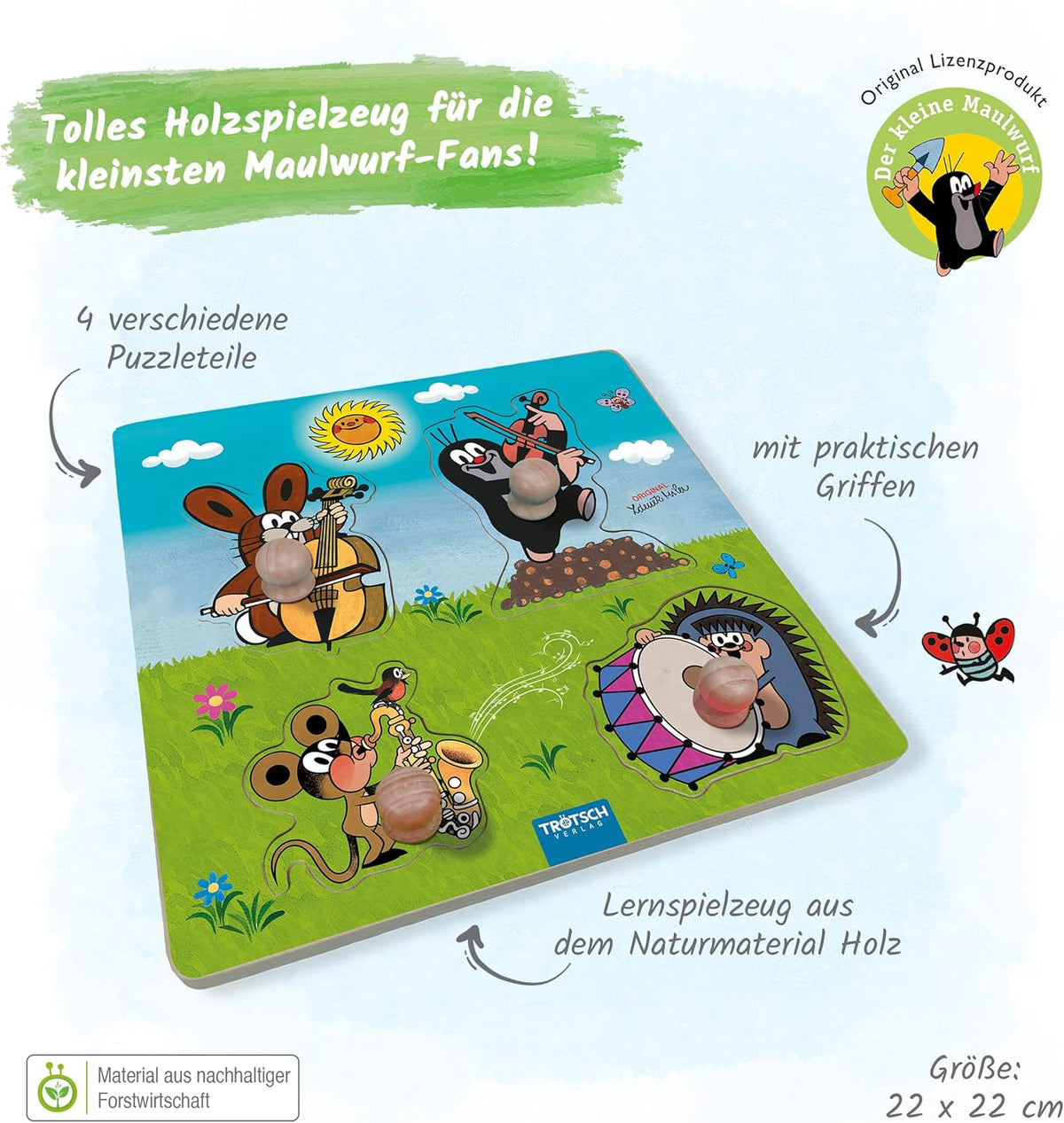 Maulwurf Holzpuzzle - Legespiel für Kinder ab 18 Monaten