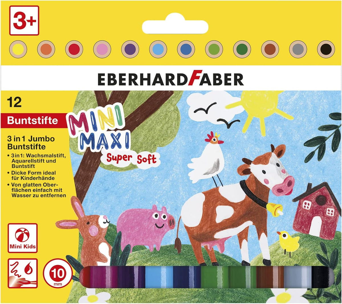 3 in 1 Jumbo Buntstifte - 12er Set im Kartonetui
