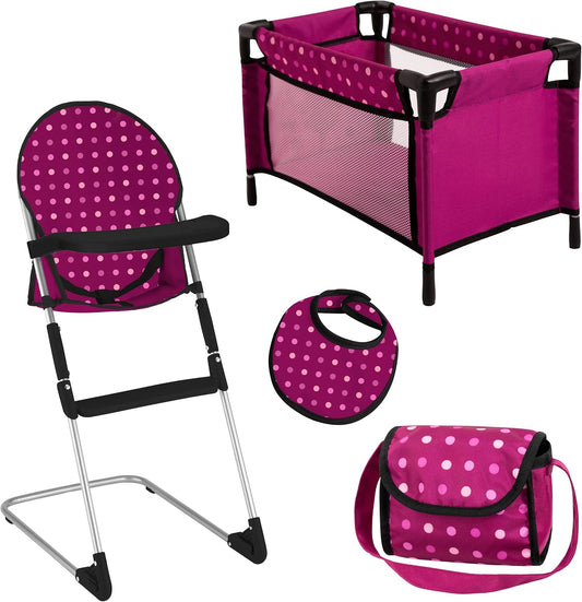 Idena Puppen Reiseset 4 Teile Hochstuhl Bett Tasche Lätzchen
