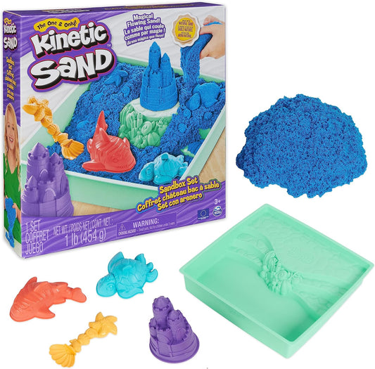 Kinetic Sand Box Set Blau – 454 g Sand, Sandbox & 3 Förmchen