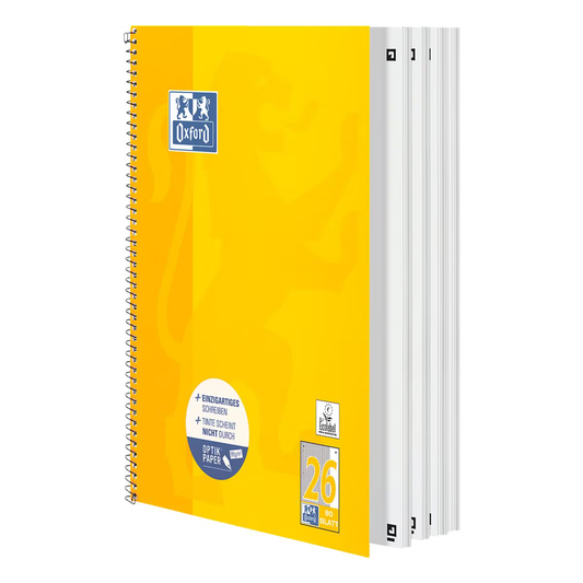 OXFORD Collegeblock A4+ 80 Blatt kariert Lin26  gelb