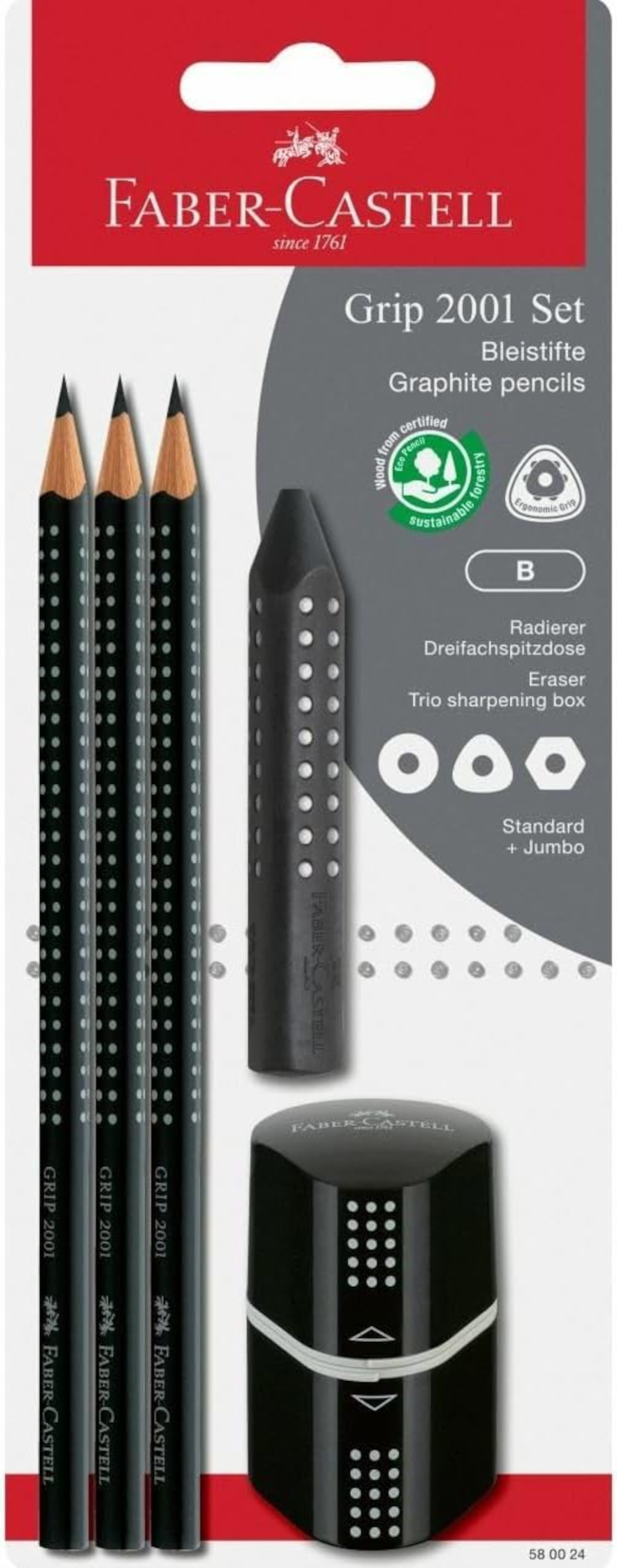 Faber-Castell Grip 2001 Bleistift-Set Schwarz, 5-teilig, B