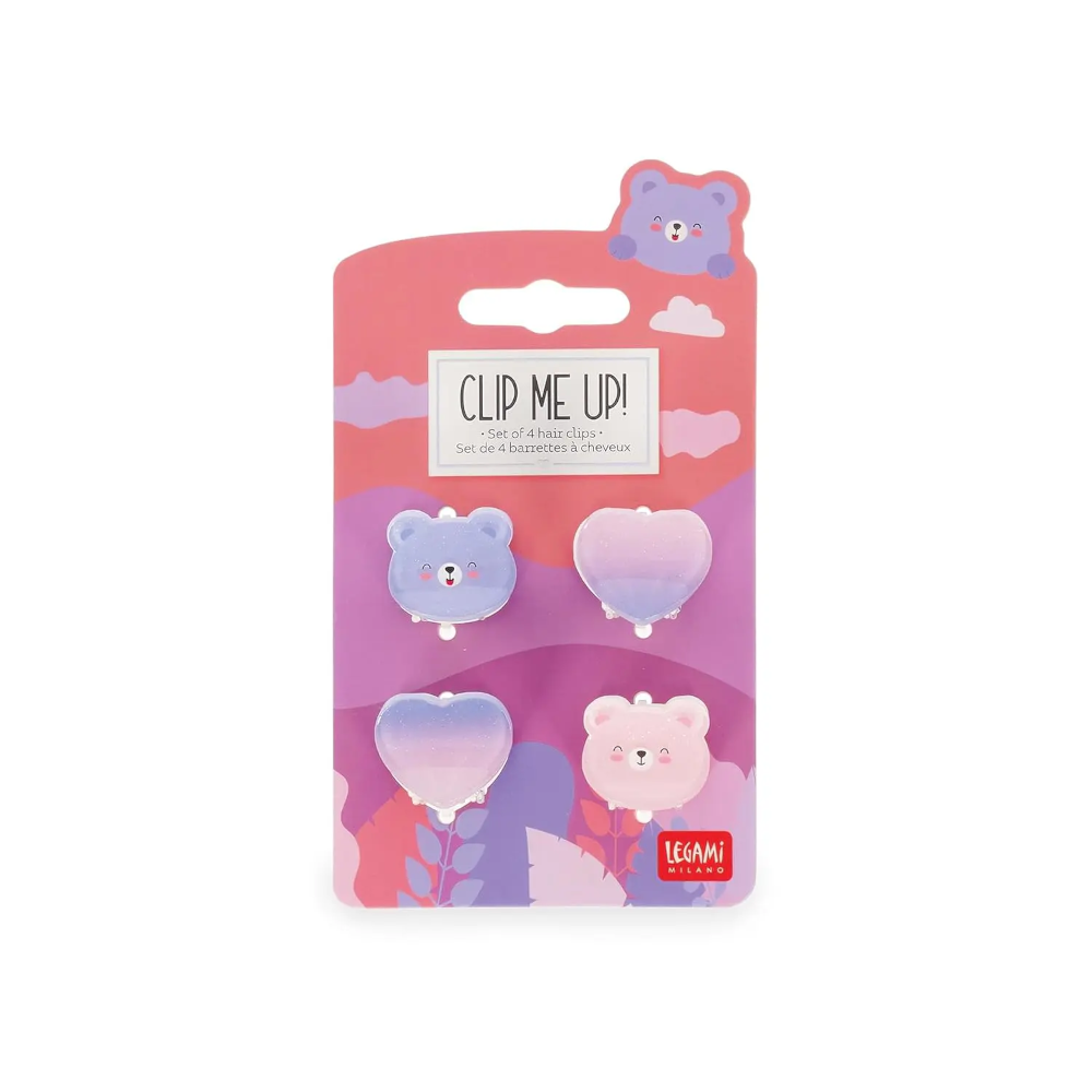 CLIP ME UP! - SET OF 4 MINI HAIR CLIPS - TEDDY BEAR - LILAC
