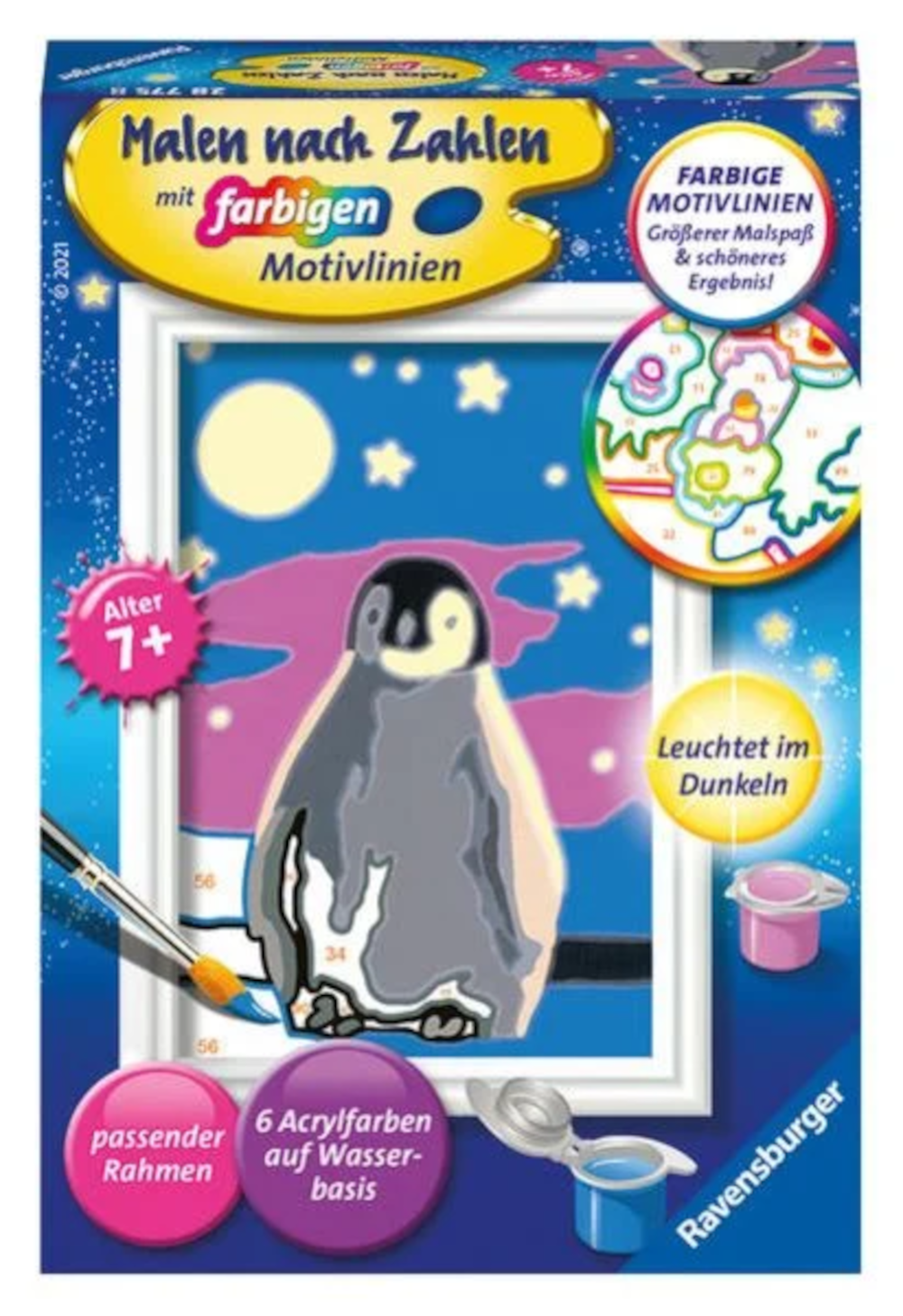 Ravensburger Malen nach Zahlen Kleiner Pinguin mit Leuchtfarbe