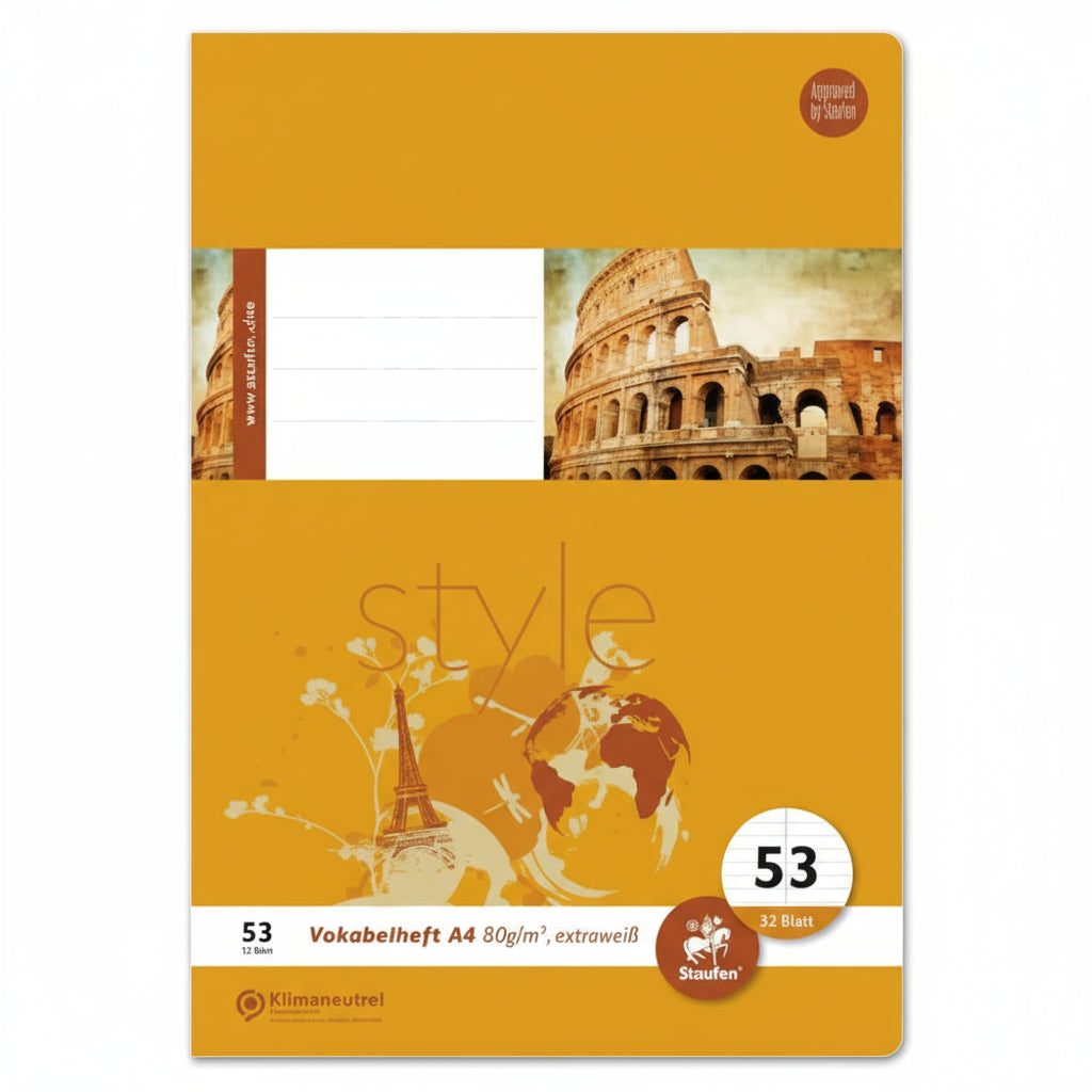 Staufen Vokabelheft Style A4 - Lineatur 53 mit Mittellinie, 32 Blatt